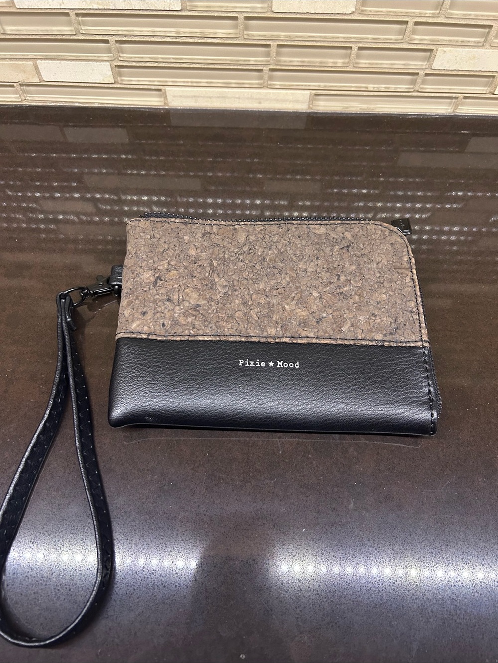 Pixie Mood Black and Cork-Textured Wristlet